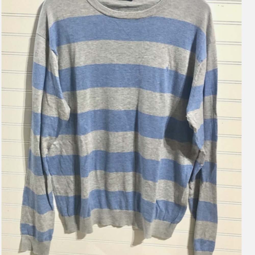 Johnnie-O Blue/Gray Cabana Stripe Cotton/Silk Blend Lightweight Sporty Classic S
